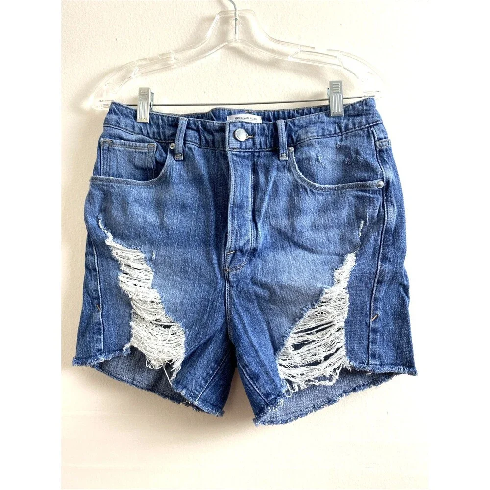 Good American Shorts Women 8/29 High Rise Distressed Bombshell Cutoff Cheeky